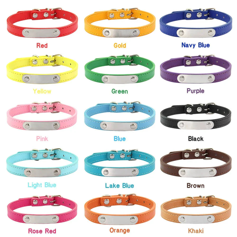 Personalized Dog Collar with Name ID – Carved Anti-Lost Solid PU Leather – Pink for Small, Medium, Large Dogs & Cats