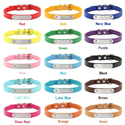 Personalized Dog Collar with Name ID – Carved Anti-Lost Solid PU Leather – Pink for Small, Medium, Large Dogs & Cats