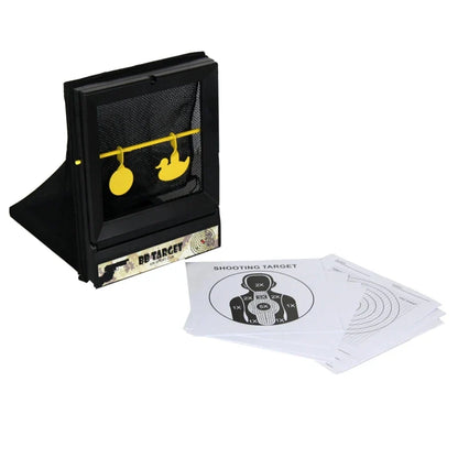AirSoft Shooting Targets with Trap Net Catcher – Reusable BB & Pellet Target Stand with Paper Sheets, Diamond Grade 24BD