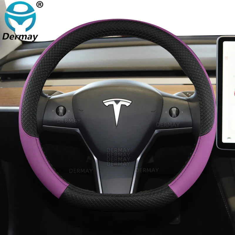 Tesla Model 3 Steering Wheel Cover – PU Leather Non-Slip Auto Accessory, 9 Colors (2016-2023)