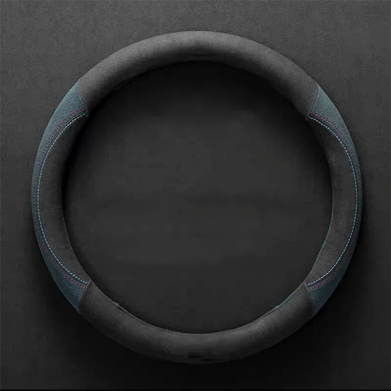 Universal Cowhide Suede Steering Wheel Cover — Breathable 37-38cm Car Steering Wheel Wrap Accessories