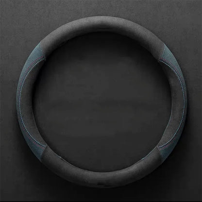Universal Cowhide Suede Steering Wheel Cover — Breathable 37-38cm Car Steering Wheel Wrap Accessories