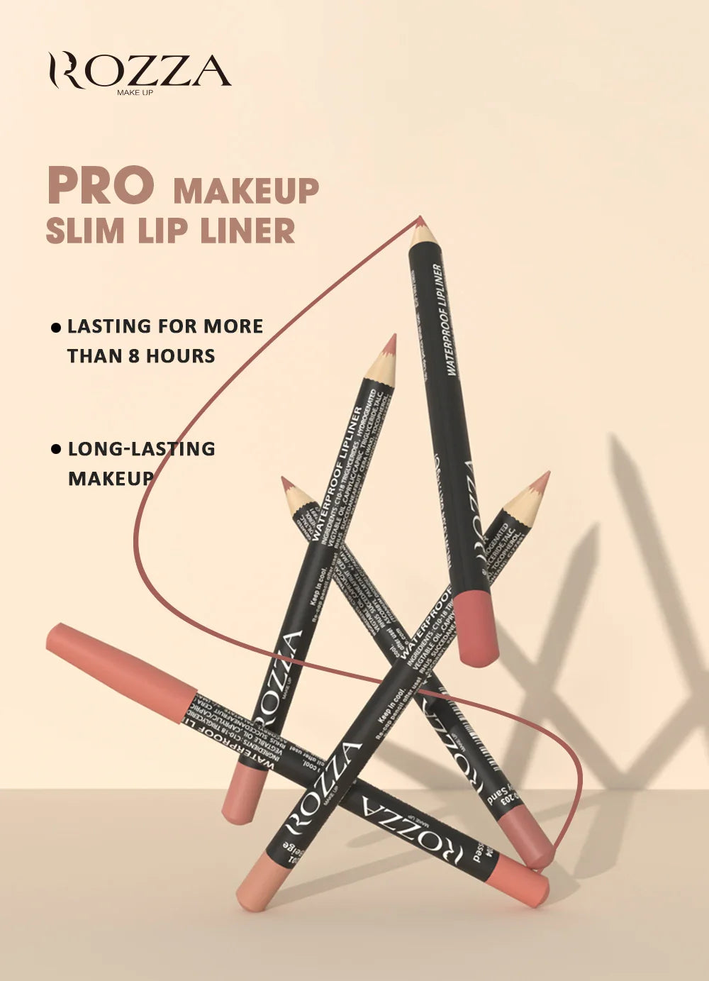 Rozza Waterproof Lip Liner Pencil Set – Weightless, Precise Matte Liner with Soft, Blendable Texture