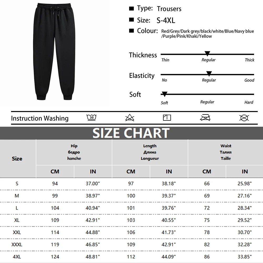 Men's Sweatpants - Spring Autumn Fleece Sport Pants with Drawstring & Pockets, Oversized Casual Trousers