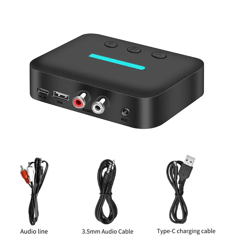USB Bluetooth 5.3 Audio Receiver Adapter with 3.5mm AUX RCA | Wireless Music Streaming & U-Disk Playback for Desktop Speakers and Amps