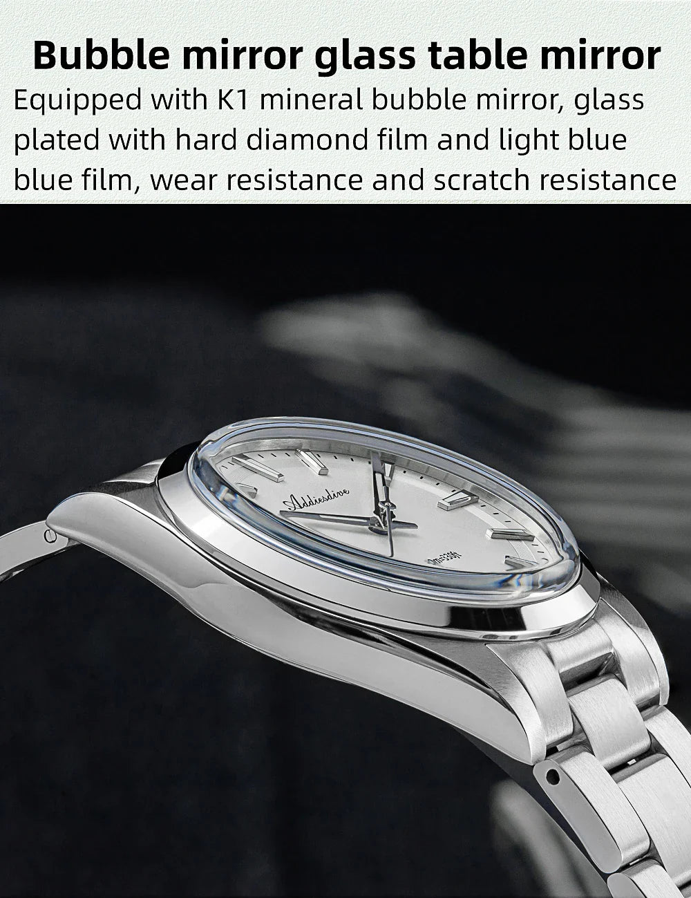 ADDIESDIVE 36MM Men's Stainless Steel Quartz Watch — Luxury Bubble Mirror Glass, 100M Waterproof Timepiece AD2066