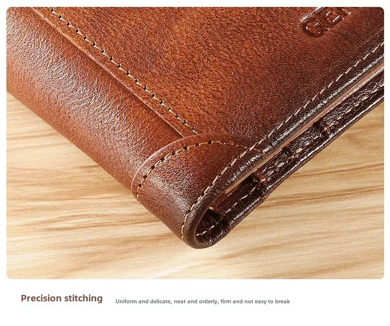 Genuine Leather Men’s Wallet – RFID Blocking Trifold, Vintage Thin ID & Credit Card Holder, Multi-Function Purse
