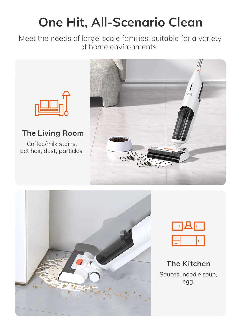 ILIFE W90 Cordless Wet Dry Smart Mop – 5500Pa Suction, Self-Cleaning in 1 Minute, Large Dual Water Tank