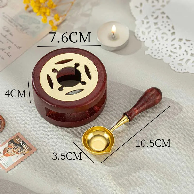 Complete Wax Seal Set - Solid Wood Wax Melting Furnace with Spoon, Bead Melting Heater, Pot, and Rod Heater