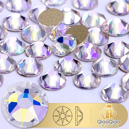 QIAO 2088 Crystal Nail Art Rhinestones — Flat Back Non-Hotfix Strass for DIY Nail Decorations (8 Big + 8 Small)