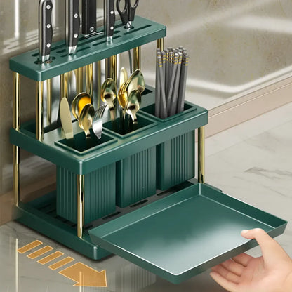 Multi-Function Kitchen Knife Holder and Cutlery Drainer Rack - Space-Saving Kitchen Utensil Organizer - New and Practical
