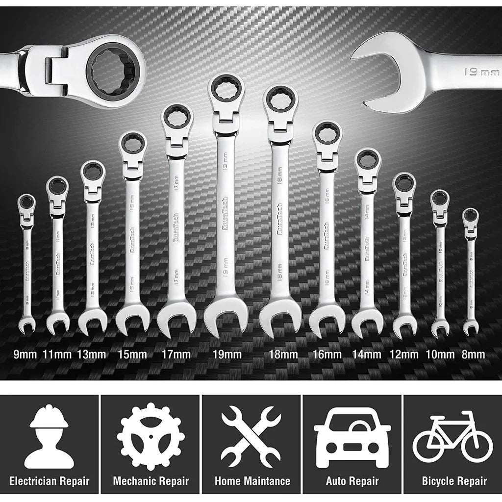 Professional Ratchet Wrench Set – Complete Socket & Flat Wrench Tool Kit for Automotive, Mechanical & DIY Use