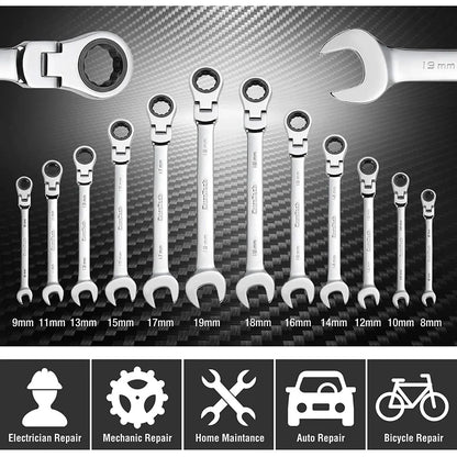 Professional Ratchet Wrench Set – Complete Socket & Flat Wrench Tool Kit for Automotive & Mechanical Repairs