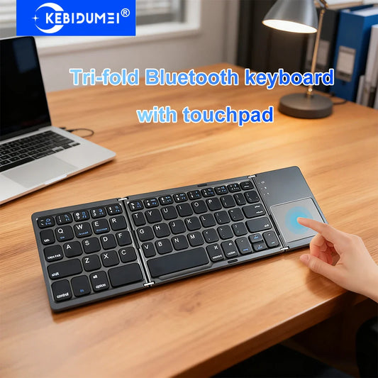 Tri-Fold Bluetooth Wireless Keyboard with Touchpad – Portable Rechargeable Mini Keyboard for Windows, Android & iOS Devices