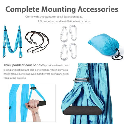 Parachute Fabric Yoga Hammock Swing - Anti-Gravity Decompression & Inversion Trainer with 6 Grip Handles