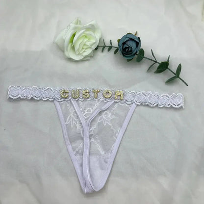 Custom Rhinestone Letter Thong Panties – Personalized Sexy G-String Underwear DIY Name Bikini Jewelry Gift for Women