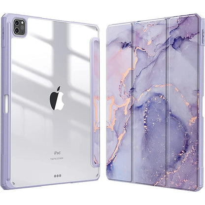 Smart PU iPad Case - Transparent Protective Cover for iPad Air Pro 11 Inch 10.9 10.2 9.7 Models with Stand