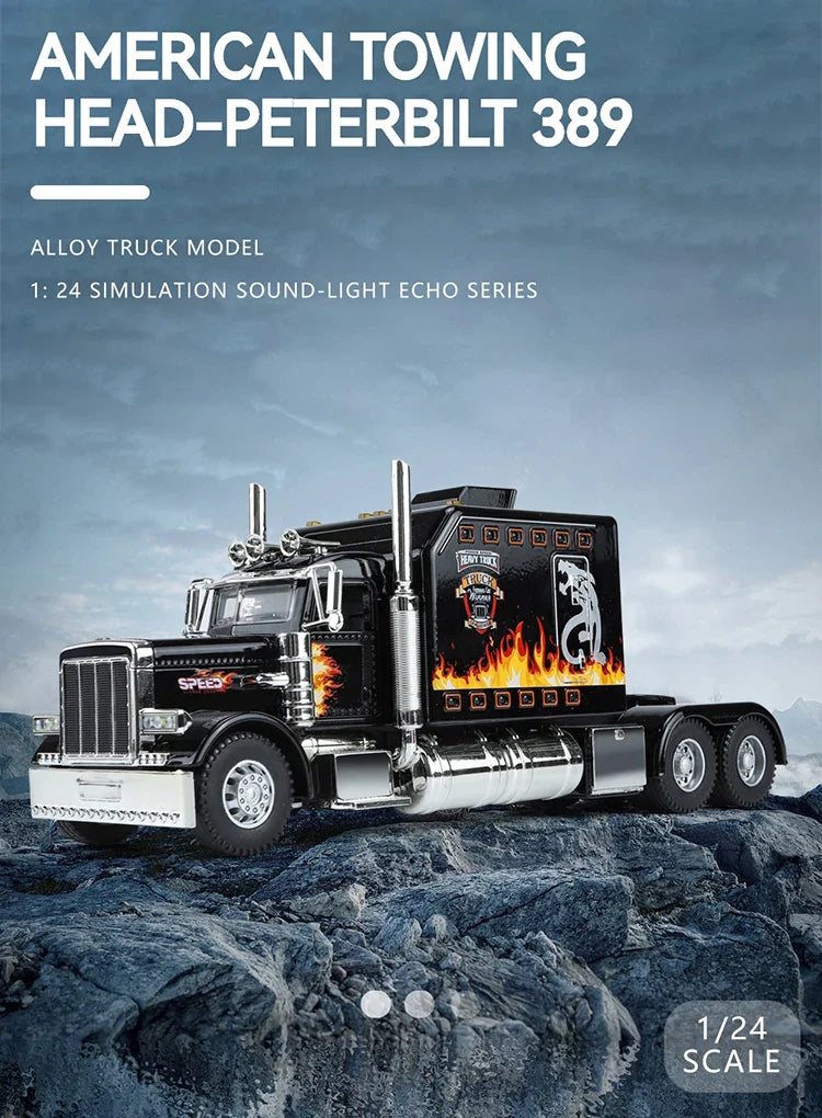 1:24 Scale Peterbilt 389 Tractor Trailer Toy – Lonestar Design Pre-Built Semi Truck with Realistic Functions for Kids
