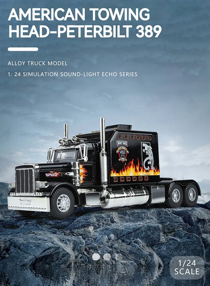 1:24 Scale Peterbilt 389 Tractor Trailer Toy – Lonestar Design Pre-Built Semi Truck with Realistic Functions for Kids