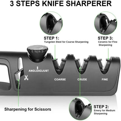 Upgraded 4-in-1 Angle Adjustable Knife Sharpener – Professional Kitchen Blade & Scissors Grinder with Sharpening Stone
