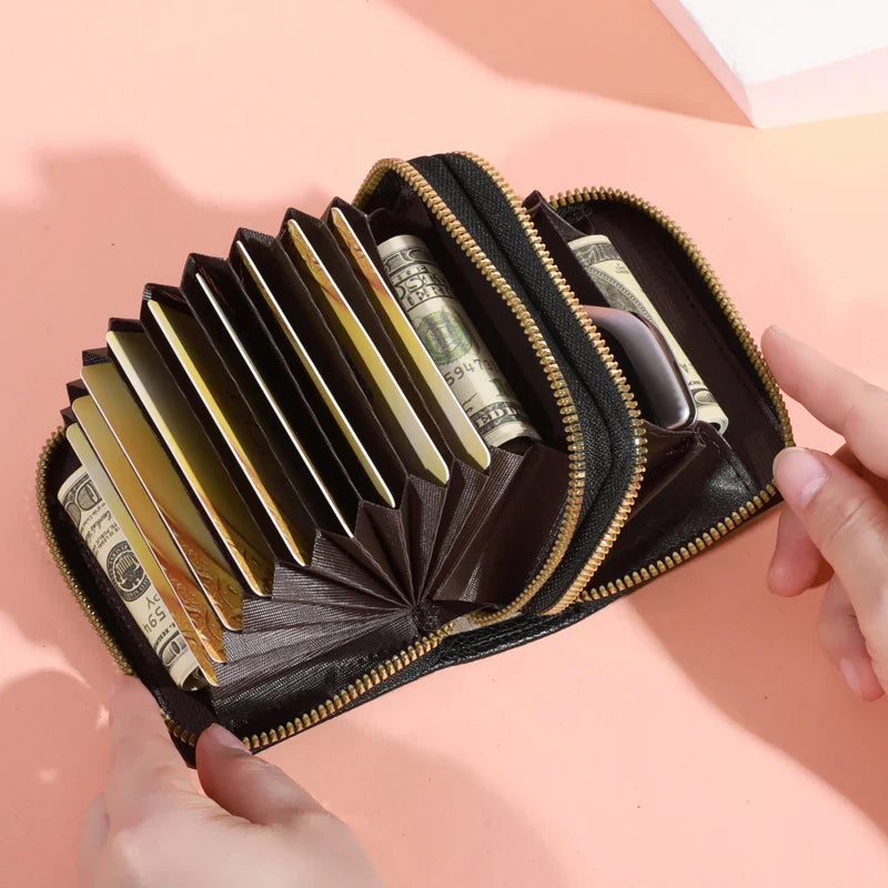 Women’s Short Zipper Purse with Lychee Pattern – Fashion Large Capacity Multi-Card Slot Coin Purse