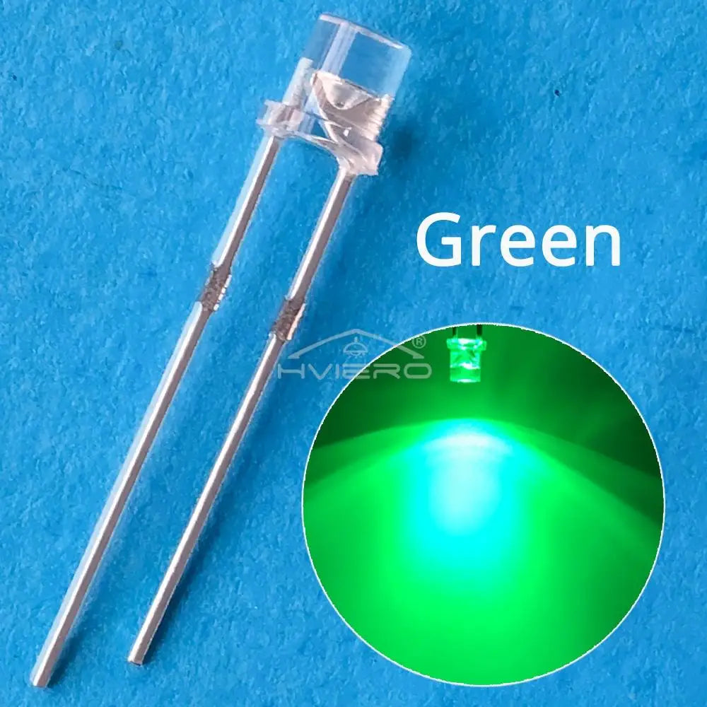 100x 3mm Flat Head LED Bulbs - Bright Wide Angle Light Emitting Diodes for DIY Electronics & Decorations