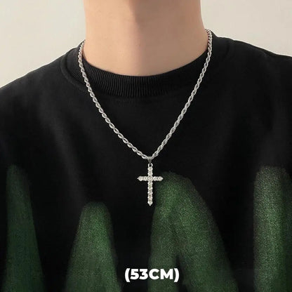 Hip Hop Zircon Star Double Layer Necklace - Titanium Steel Pendant Chain for Men & Women, Unisex Trendy Jewelry