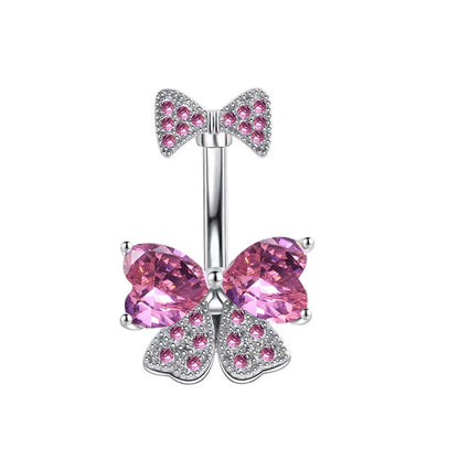 Stainless Steel CZ Belly Button Piercing – Heart & Butterfly Navel Barbell Jewelry for Women Sexy Navel Ring