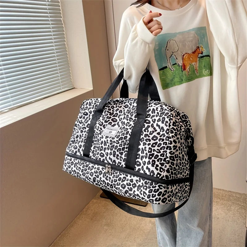 Women’s Carry-On Travel Bag – Spacious Animal Print Nylon Gym & Sports Bag, Large Capacity Weekend Overnight Bag