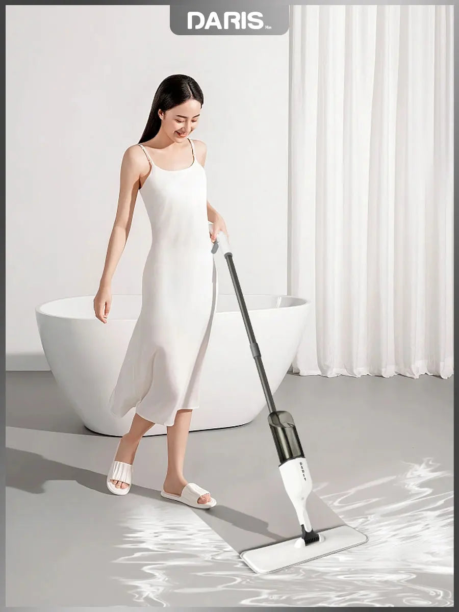 DARIS 360° Spray Flat Mop — Reusable Microfiber Pads with 500ML Large Capacity Square Triangle Bottle