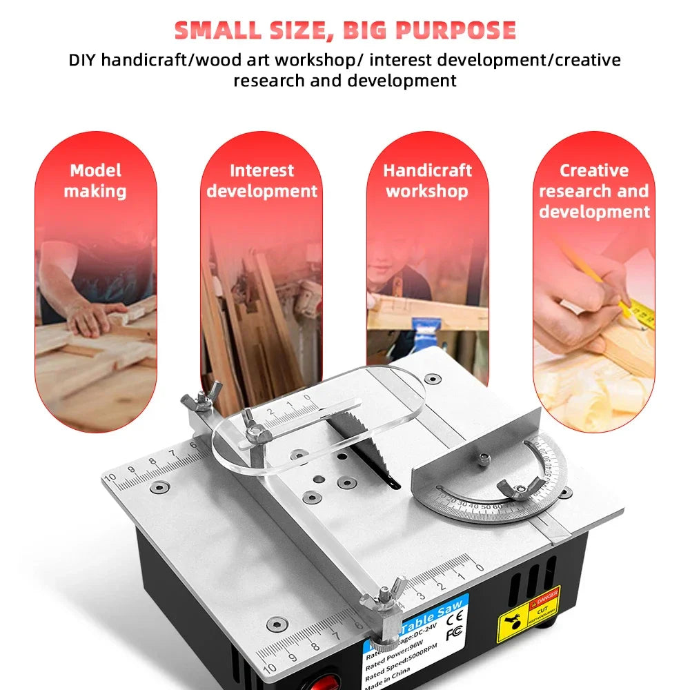 96W Mini Bench Saw — Adjustable Multifunctional Table Saw for DIY Woodworking