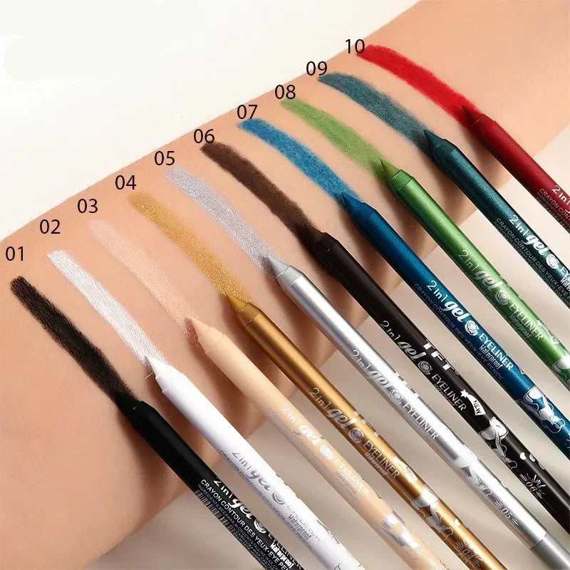 2-in-1 Waterproof Eyeliner and Lip Liner Gel Pencil - Long-lasting Blue, White, Black, Brown Colors - Easy Wear Makeup for Eyes