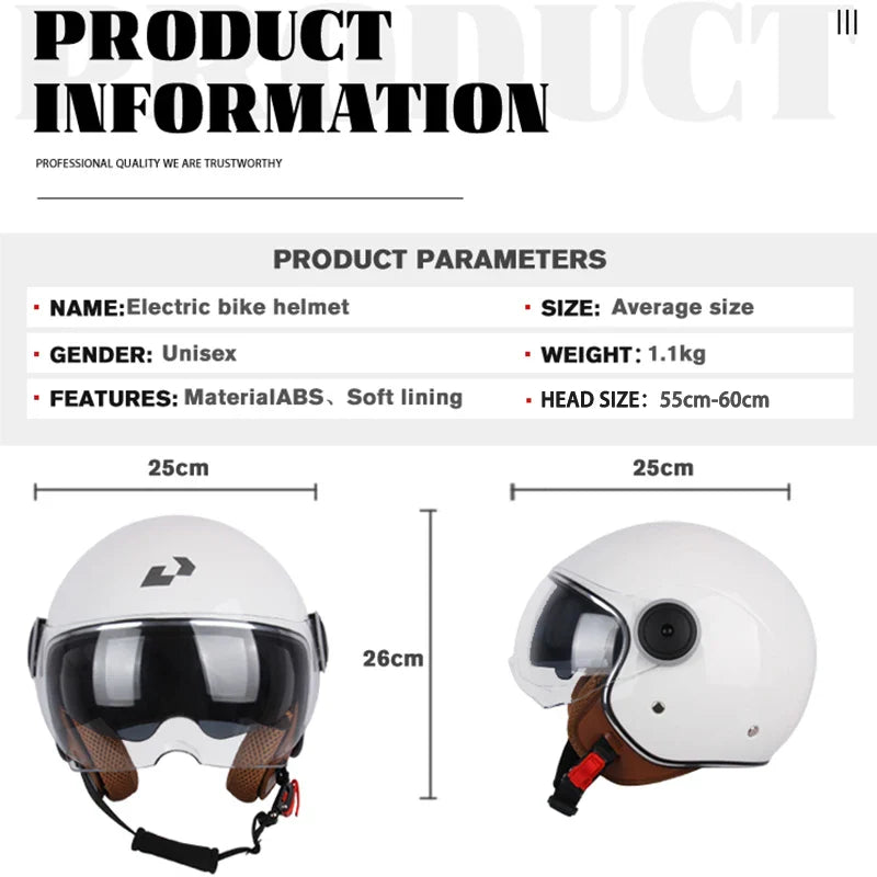 DOT Certified Vintage Open Face Motorcycle Helmet – Retro 3/4 Cruise Casco Casque Moto for Men & Women