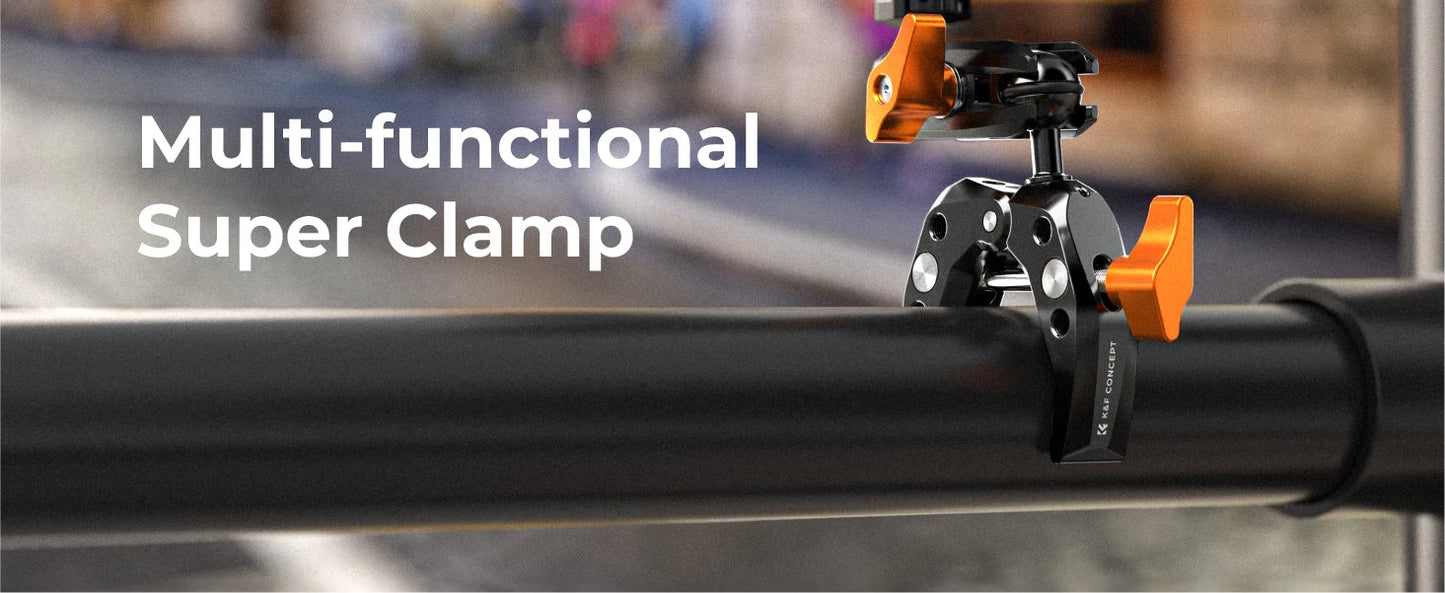 K&F Concept Multi-Functional Super Clamp with Double 360° Ball Head Magic Arm for GoPro, Insta360, DJI Osmo Action Camera, and Phone