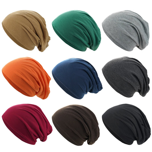 Solid Color Unisex Slouchy Beanie - Soft Cotton Hip-Hop Cap, Lightweight Running Hat for Men and Women