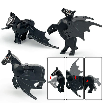2PCS Magic Scene Pegasus Wings Building Block Set – Black & White Warhorse Model Bricks Kit for Kids