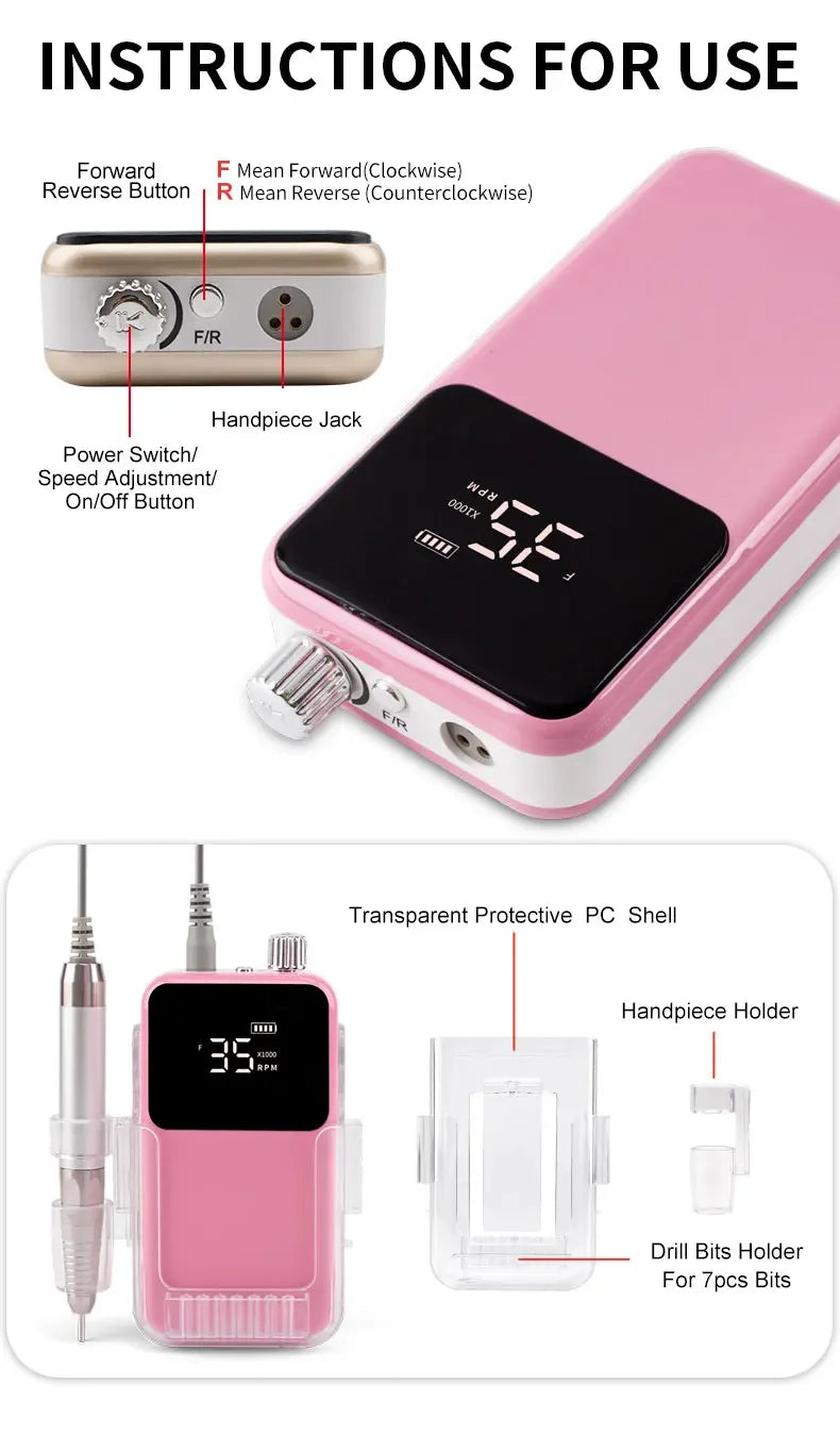 New 85W Electric Nail File – Cordless Professional Brushless Nail Drill Machine with 35000 RPM