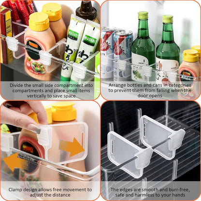 8/12/16 Pc Adjustable Refrigerator Storage Divider – Snap-On Fridge Door Shelf Organizer Bins, Plastic Container Separator