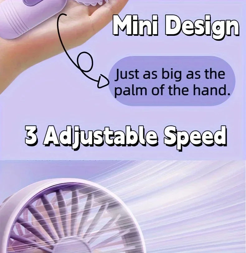 Mini Handheld USB Fan – 3-Speed Strong Wind Portable Desk Fan, Rechargeable for Students, Office, Outdoor, Travel, and Camping