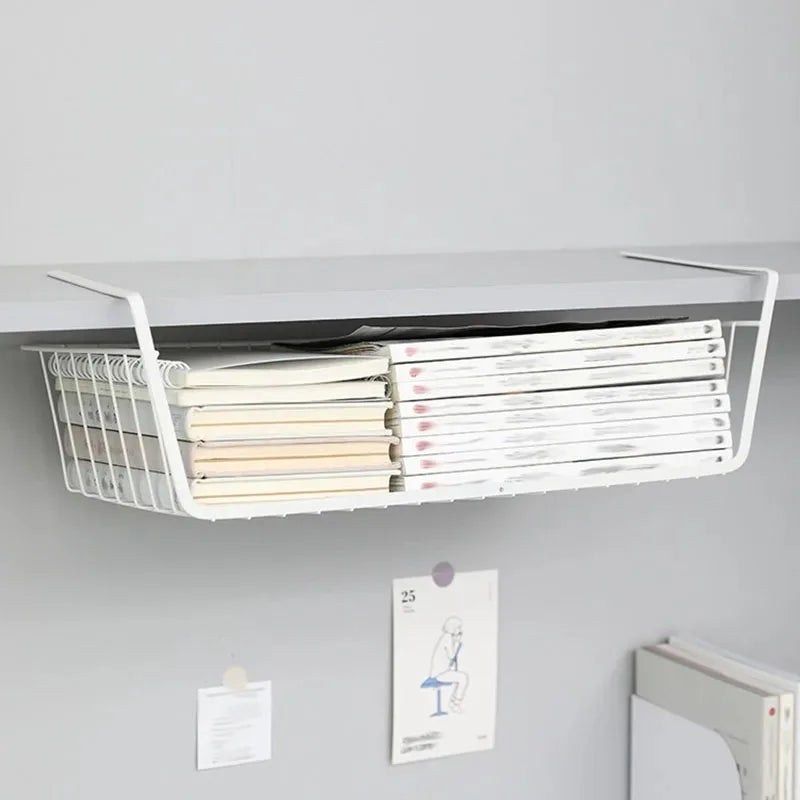 Multipurpose Hanging Closet Storage Basket — Metal Organizer for Kitchen Cabinets, Desks, and Home Use