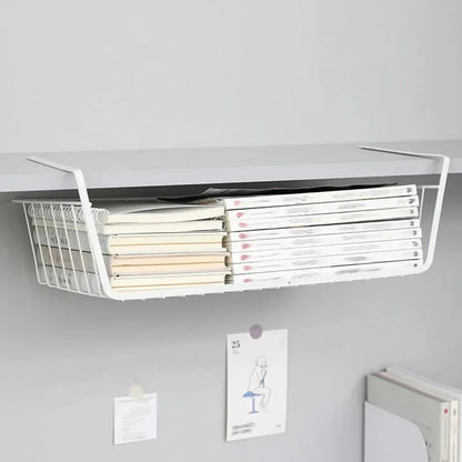 Multipurpose Hanging Closet Storage Basket — Metal Organizer for Kitchen Cabinets, Desks, and Home Use