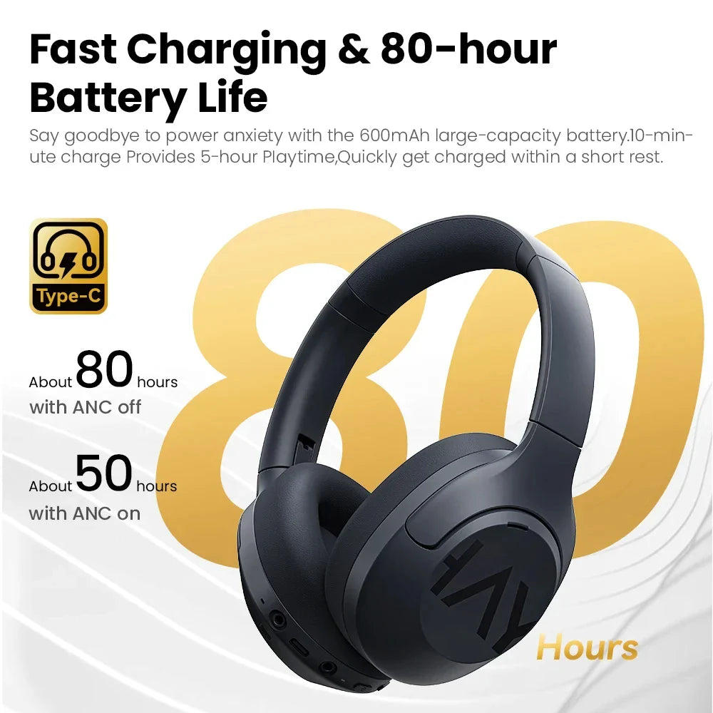 HAYLOU S30 Wireless Bluetooth 5.4 Headphones - 43dB Adaptive Noise Cancelling, 40mm Driver, 80H Playtime Earphones