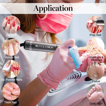 YOKEFELLOW Professional Nail Drill Kit – 35000RPM Rechargeable Electric Nail File for Manicure, Acrylic & Gel Nails