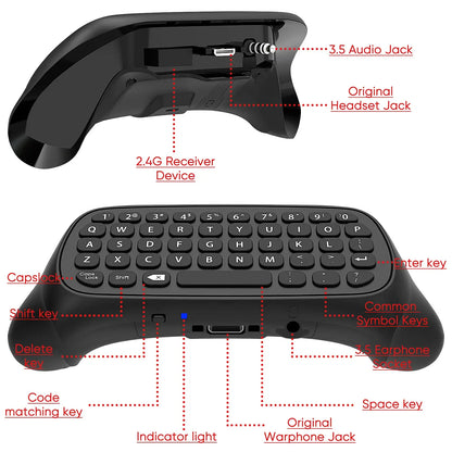 Xbox Series X/S & One Wireless Controller Keyboard — Chatpad Gaming Keypad with USB Receiver & 3.5mm Audio Jack