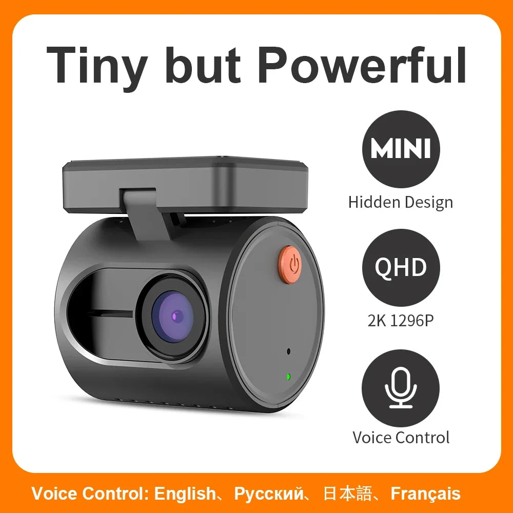 2K Mini Dash Cam - WiFi Car DVR with Night Vision, Voice Control & Emergency Recording