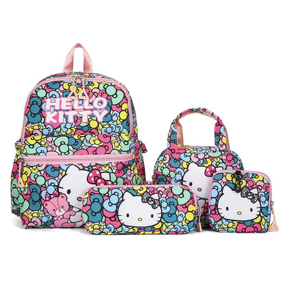 4pcs Kuromi & Hello Kitty Sanrio Backpack Set – Includes Pencil Case, Shoulder Bag, Wallet & Melody Daypack