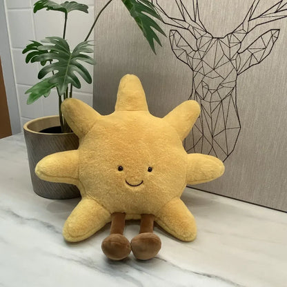 Smile Face Moon & Sun Plush Cushion – Cute Weather Stuffed Toy for Kid's Bedroom Decor & Sofa Throw Pillow