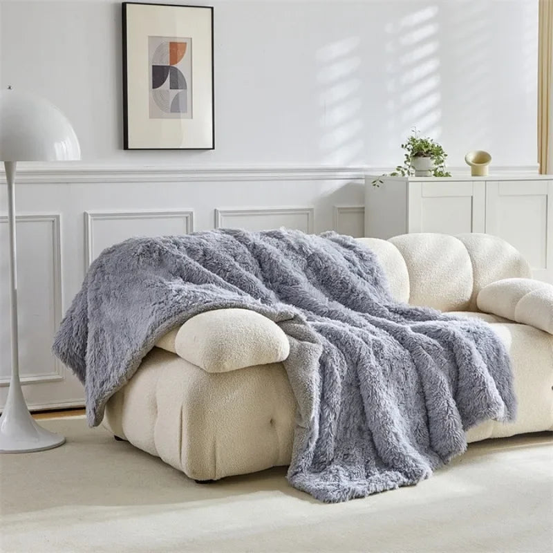 Double Mink & Lamb Fleece Blanket – Coral Fleece Long Hair Solid Color Blanket for Sofa, Soft Cotton Throw