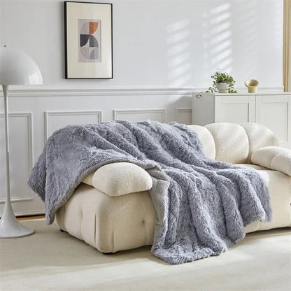 Double Mink & Lamb Fleece Blanket – Coral Fleece Long Hair Solid Color Blanket for Sofa, Soft Cotton Throw