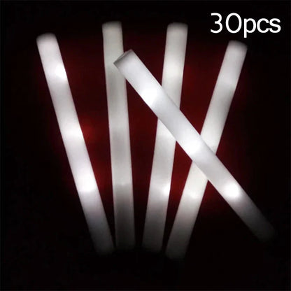 15/30PCS LED Glow Sticks Bulk – Colorful RGB Foam Light-Up Cheer Tubes for Christmas, Birthday, Wedding & Party Supplies